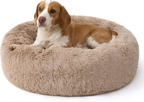 Calming faux fur donut dog bed