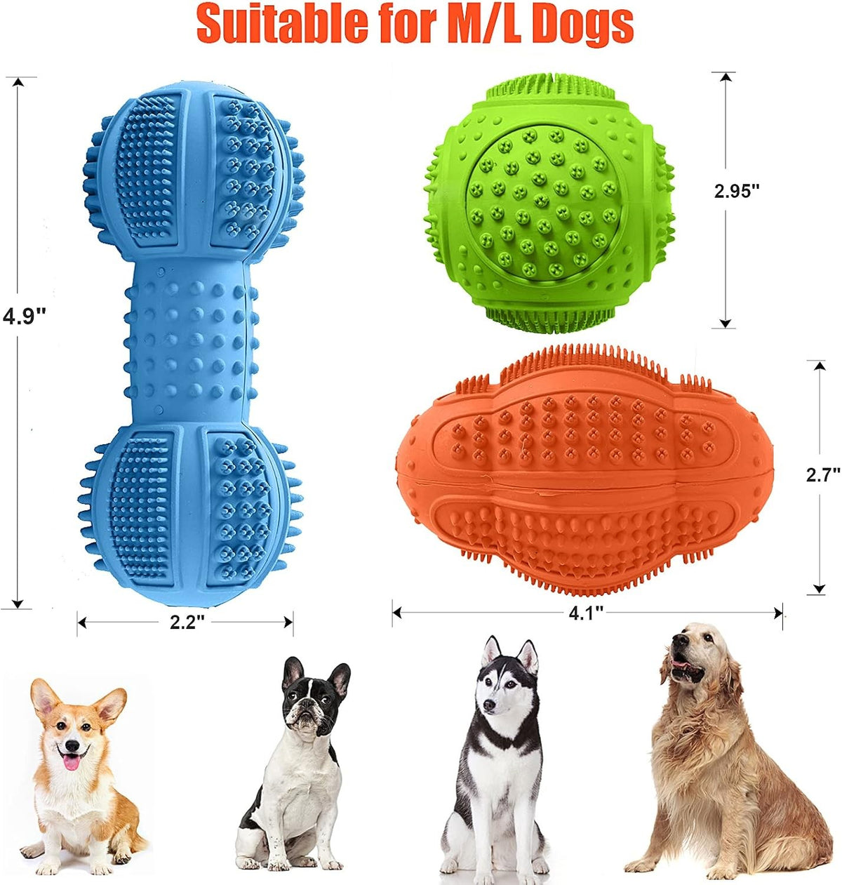 Natural rubber dog chew toys 3 pack