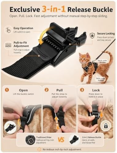 Escape-proof cat harness and leash set