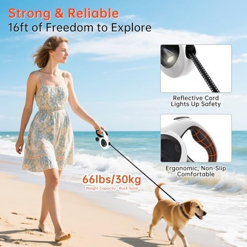 16ft retractable dog leash with LED light