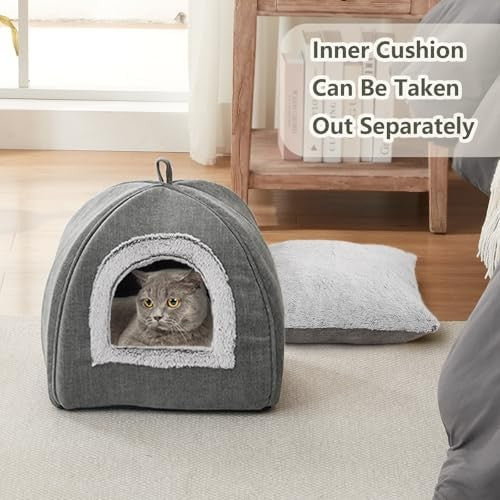 Self-warming foldable cat cave bed