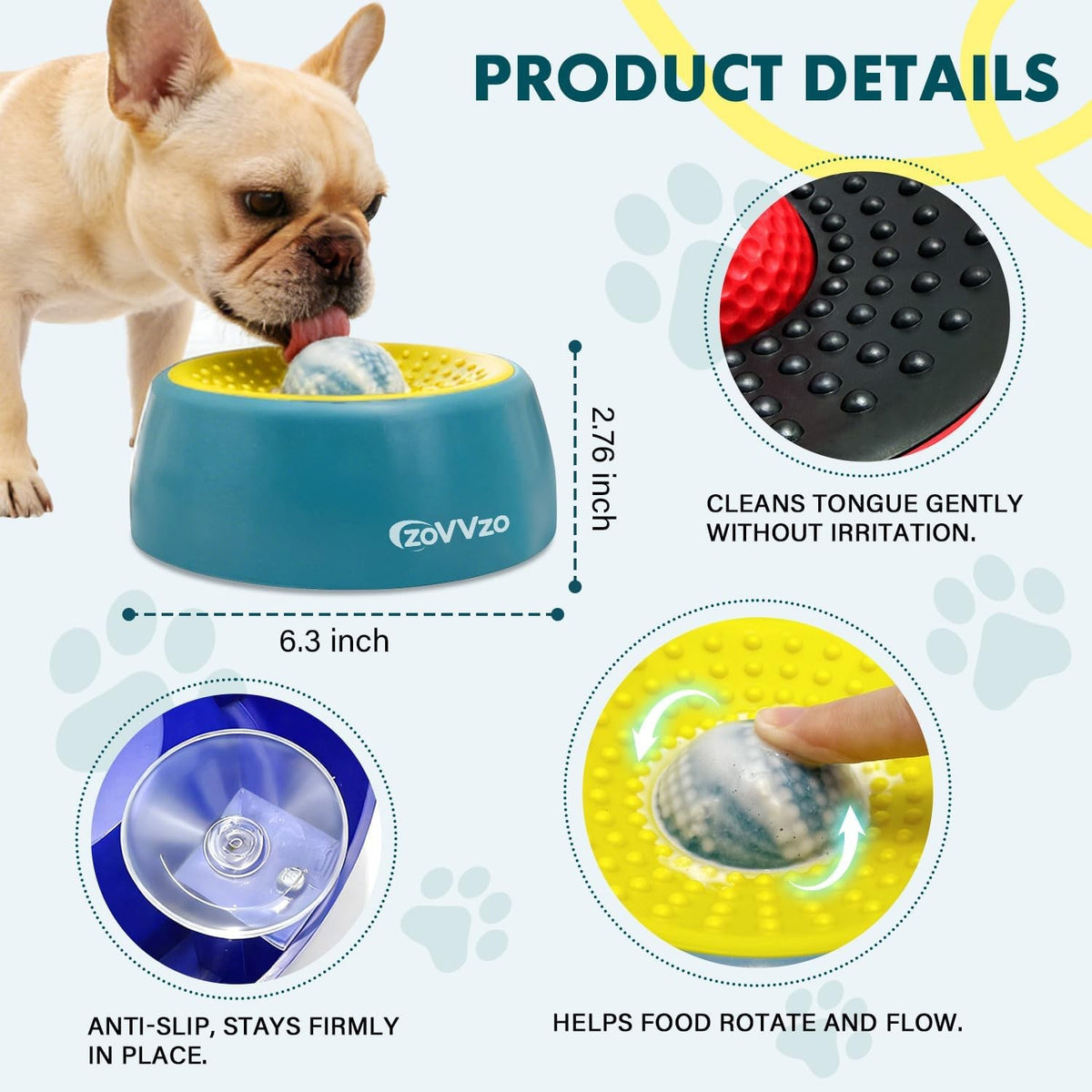 Slow feeder dog bowl with rolling ball