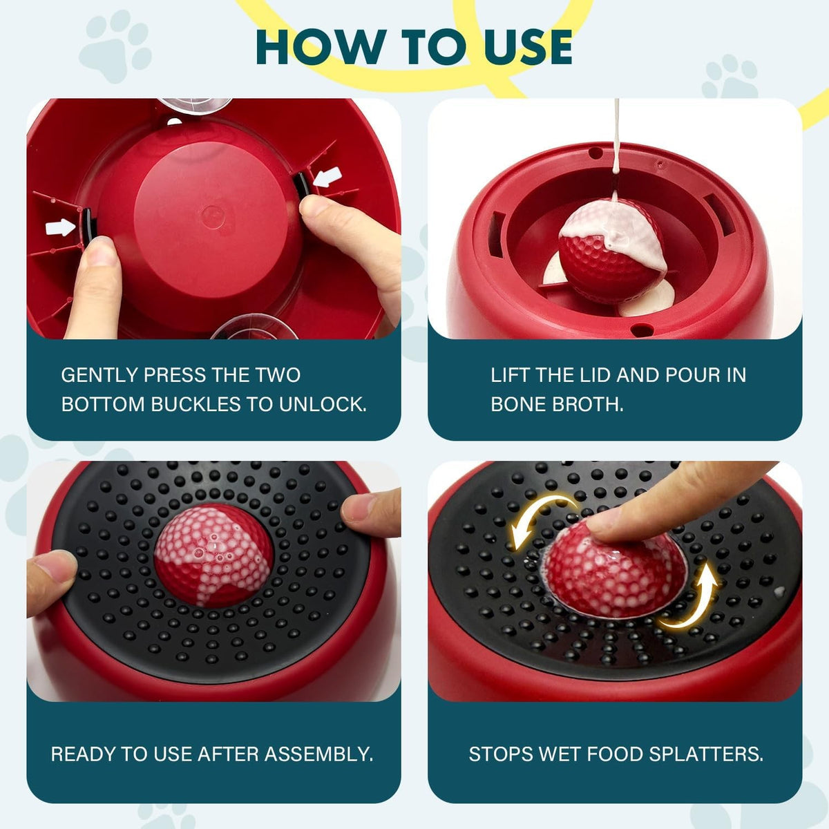 Slow feeder dog bowl with rolling ball