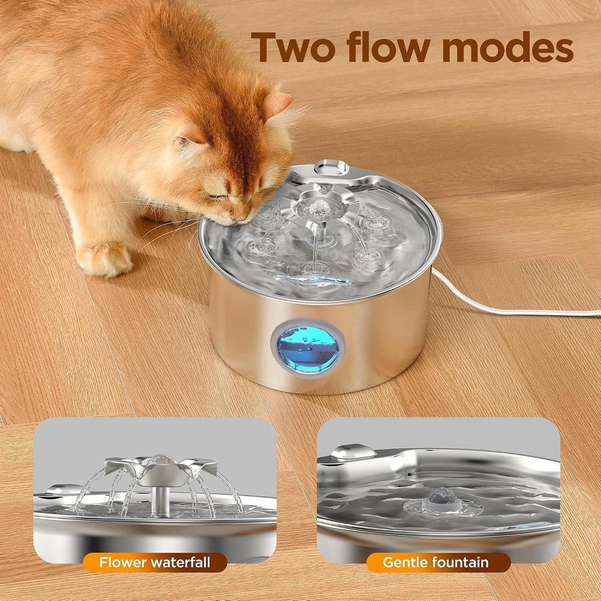 Stainless steel pet water fountain 2.6 litre