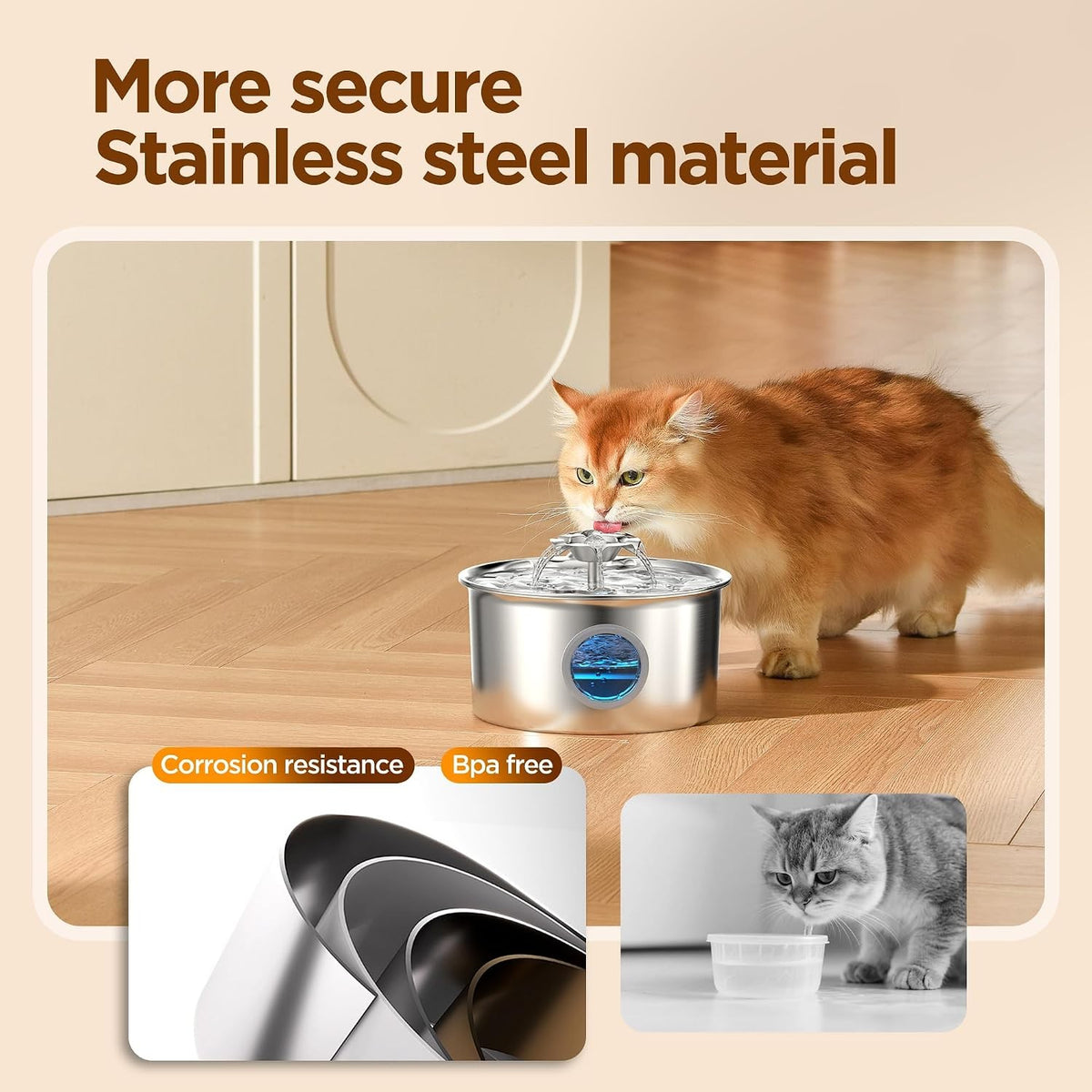 Stainless steel pet water fountain 2.6 litre